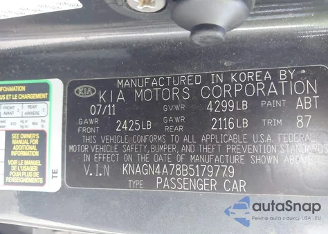 2011 Kia Optima Ex from USA, damaged, VIN KNAGN4A78B5179779